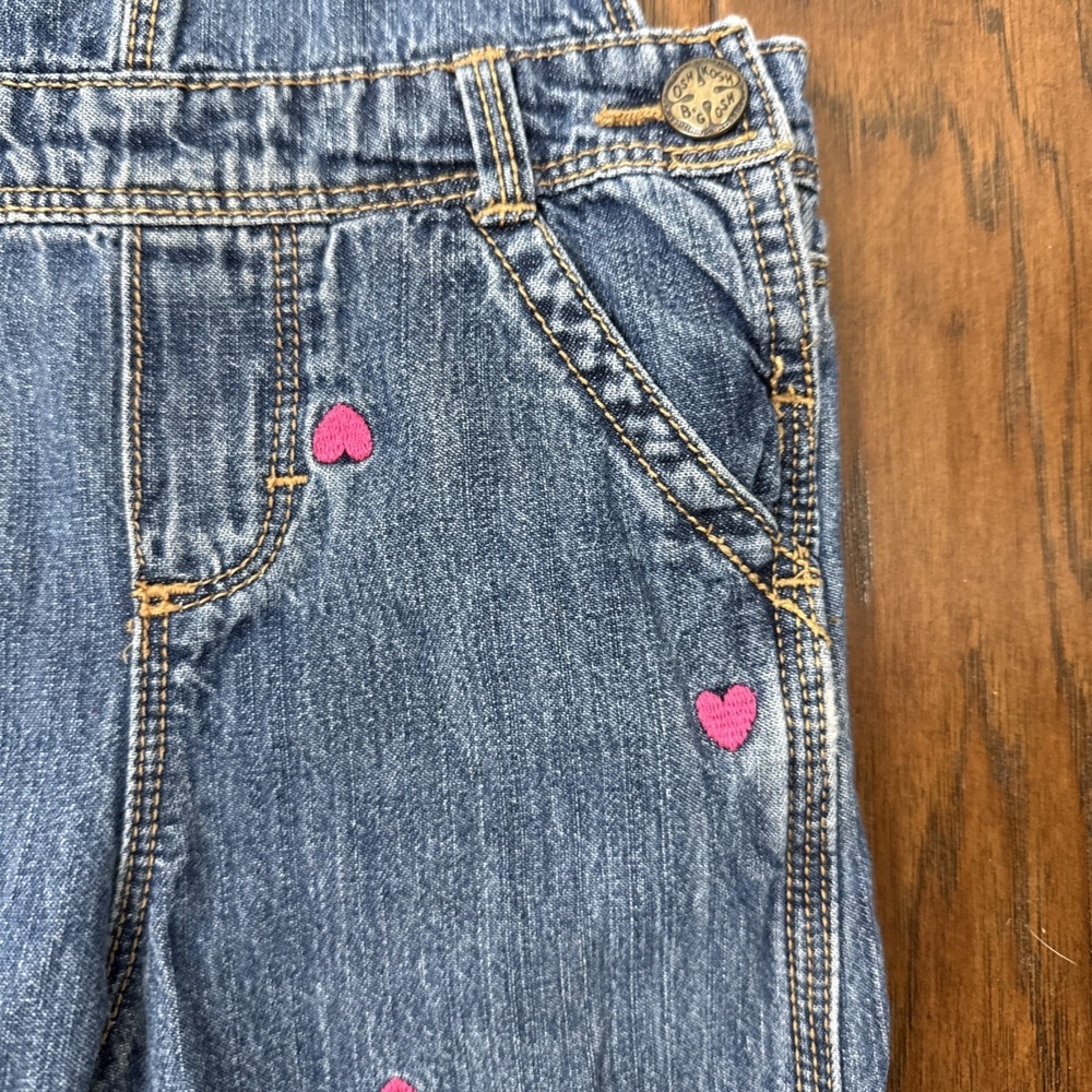 OshKosh B'gosh Vestbak Denim Jean Overalls Toddler Girls 2T Pink Hearts Western - Picture 4 of 8